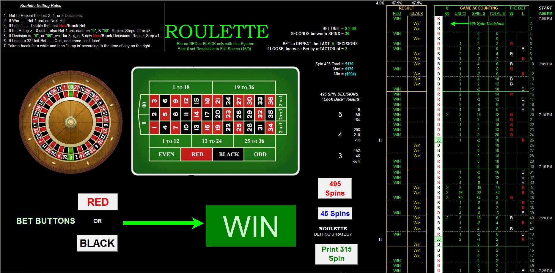 Roulette Excel Formulas